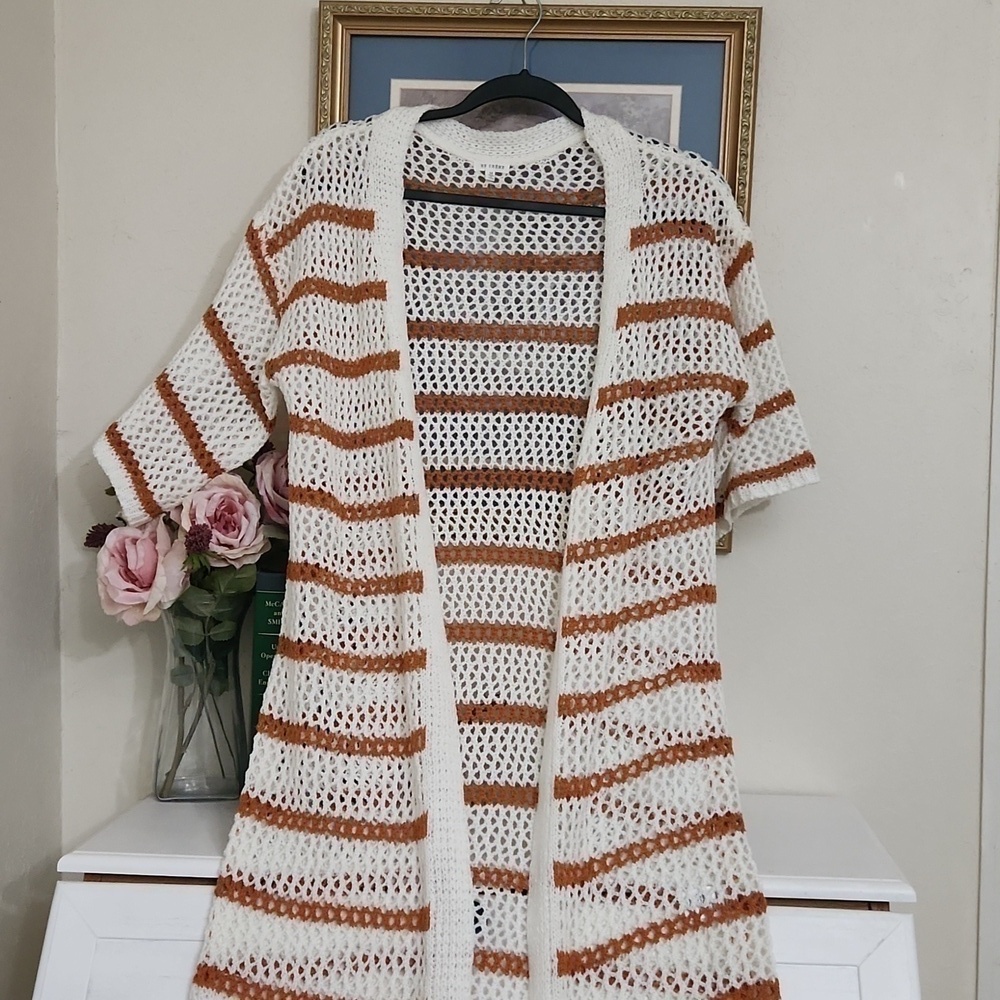 Crotchet Long line Cover Up Duster Photo's Medium Beach Cruise Vacation - Picture 4 of 11